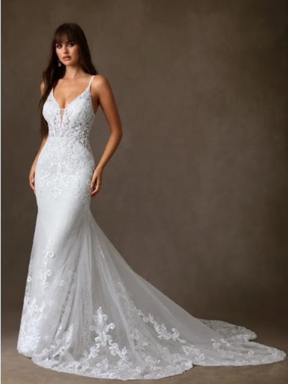 Elegant White Lace Bridal Gown with Train - Azazie Selene